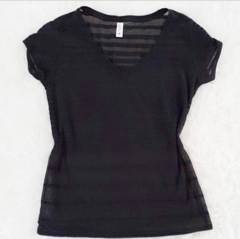🍂See Through | Stripe Mesh Basic Tee